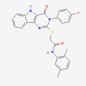 molecular formula C26H21FN4O2S B2749937 N-(2,5-dimethylphenyl)-2-{[3-(4-fluorophenyl)-4-oxo-3H,4H,5H-pyrimido[5,4-b]indol-2-yl]sulfanyl}acetamide CAS No. 536711-00-9