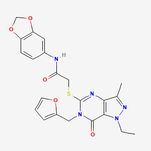molecular formula C22H21N5O5S B2749970 N-(2H-1,3-benzodioxol-5-yl)-2-({1-ethyl-6-[(furan-2-yl)methyl]-3-methyl-7-oxo-1H,6H,7H-pyrazolo[4,3-d]pyrimidin-5-yl}sulfanyl)acetamide CAS No. 1358527-15-7