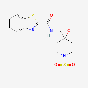 molecular formula C16H21N3O4S2 B2749977 N-[(1-methanesulfonyl-4-methoxypiperidin-4-yl)methyl]-1,3-benzothiazole-2-carboxamide CAS No. 2415552-99-5