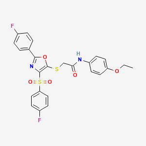 molecular formula C25H20F2N2O5S2 B2749984 N-(4-ETHOXYPHENYL)-2-{[4-(4-FLUOROBENZENESULFONYL)-2-(4-FLUOROPHENYL)-1,3-OXAZOL-5-YL]SULFANYL}ACETAMIDE CAS No. 850927-21-8