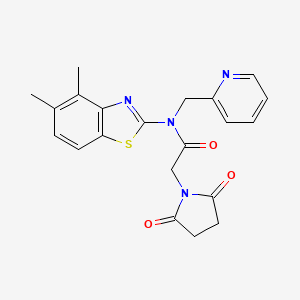 molecular formula C21H20N4O3S B2750006 N-(4,5-dimethyl-1,3-benzothiazol-2-yl)-2-(2,5-dioxopyrrolidin-1-yl)-N-[(pyridin-2-yl)methyl]acetamide CAS No. 922870-81-3