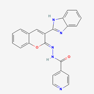 molecular formula C22H15N5O2 B2750016 N'-[(2Z)-3-(1H-benzimidazol-2-yl)-2H-chromen-2-ylidene]pyridine-4-carbohydrazide CAS No. 1321675-19-7