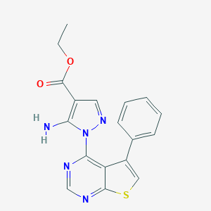 molecular formula C18H15N5O2S B275003 Ethyl 5-amino-1-(5-phenylthieno[2,3-d]pyrimidin-4-yl)pyrazole-4-carboxylate 