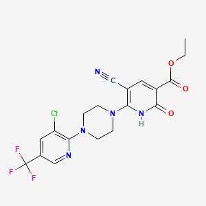 molecular formula C19H17ClF3N5O3 B2750037 Ethyl 6-{4-[3-chloro-5-(trifluoromethyl)-2-pyridinyl]piperazino}-5-cyano-2-oxo-1,2-dihydro-3-pyridinecarboxylate CAS No. 338409-09-9