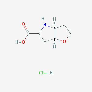 molecular formula C7H12ClNO3 B2750038 RAC-(3AR,6AR)-HEXAHYDRO-2H-FURO[3,2-B]PYRROLE-5-CARBOXYLIC ACID HYDROCHLORIDE CAS No. 2137432-91-6