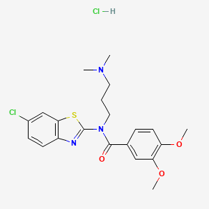 molecular formula C21H25Cl2N3O3S B2750072 N-(6-CHLORO-1,3-BENZOTHIAZOL-2-YL)-N-[3-(DIMETHYLAMINO)PROPYL]-3,4-DIMETHOXYBENZAMIDE HYDROCHLORIDE CAS No. 1216610-22-8