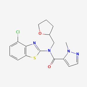 molecular formula C17H17ClN4O2S B2750157 N-(4-chloro-1,3-benzothiazol-2-yl)-1-methyl-N-[(oxolan-2-yl)methyl]-1H-pyrazole-5-carboxamide CAS No. 1170229-64-7