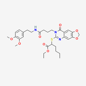 molecular formula C31H39N3O8S B2750264 ethyl 2-{[7-(3-{[2-(3,4-dimethoxyphenyl)ethyl]carbamoyl}propyl)-8-oxo-2H,7H,8H-[1,3]dioxolo[4,5-g]quinazolin-6-yl]sulfanyl}hexanoate CAS No. 688060-39-1