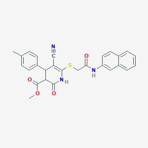 molecular formula C27H23N3O4S B2750330 methyl 5-cyano-4-(4-methylphenyl)-6-({[(naphthalen-2-yl)carbamoyl]methyl}sulfanyl)-2-oxo-1,2,3,4-tetrahydropyridine-3-carboxylate CAS No. 383894-23-3