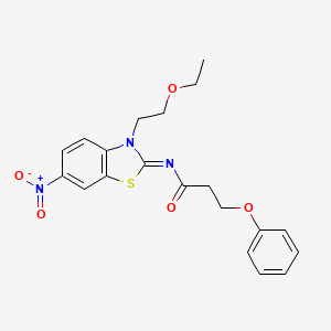 molecular formula C20H21N3O5S B2750335 N-[(2Z)-3-(2-ethoxyethyl)-6-nitro-2,3-dihydro-1,3-benzothiazol-2-ylidene]-3-phenoxypropanamide CAS No. 865173-61-1