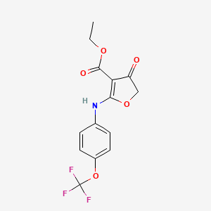 molecular formula C14H12F3NO5 B2750336 ethyl 4-oxo-2-{[4-(trifluoromethoxy)phenyl]amino}-4,5-dihydrofuran-3-carboxylate CAS No. 882322-01-2