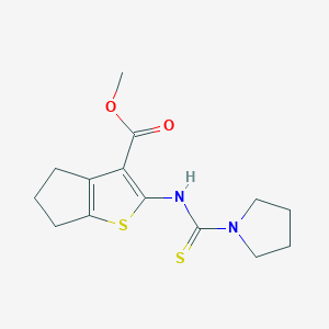 molecular formula C14H18N2O2S2 B275038 methyl 2-[(1-pyrrolidinylcarbothioyl)amino]-5,6-dihydro-4H-cyclopenta[b]thiophene-3-carboxylate 