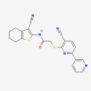 molecular formula C22H17N5OS2 B2750392 N-(3-cyano-4,5,6,7-tetrahydro-1-benzothiophen-2-yl)-2-({5-cyano-[2,3'-bipyridine]-6-yl}sulfanyl)acetamide CAS No. 445383-46-0