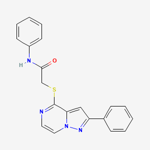 molecular formula C20H16N4OS B2750393 N-Phenyl-2-({2-phenylpyrazolo[1,5-A]pyrazin-4-YL}sulfanyl)acetamide CAS No. 1021251-97-7