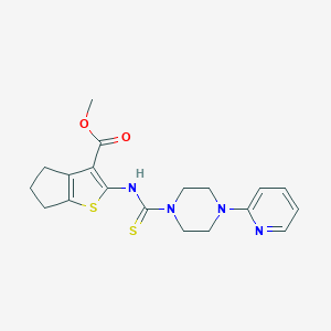 molecular formula C19H22N4O2S2 B275042 methyl 2-[(4-pyridin-2-ylpiperazine-1-carbothioyl)amino]-5,6-dihydro-4H-cyclopenta[b]thiophene-3-carboxylate 