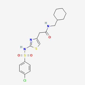 molecular formula C18H22ClN3O3S2 B2750438 2-(2-(4-chlorophenylsulfonamido)thiazol-4-yl)-N-(cyclohexylmethyl)acetamide CAS No. 921926-17-2