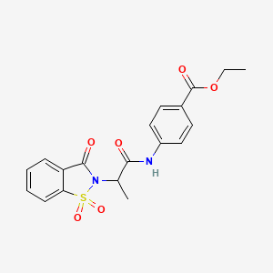 molecular formula C19H18N2O6S B2750453 ethyl 4-(2-(1,1-dioxido-3-oxobenzo[d]isothiazol-2(3H)-yl)propanamido)benzoate CAS No. 899758-06-6