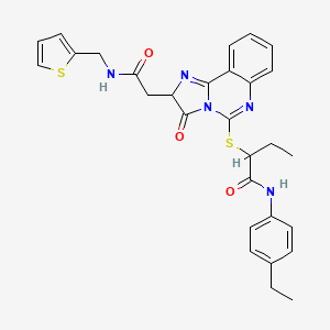 B2750528 N-(4-ethylphenyl)-2-{[3-oxo-2-({[(thiophen-2-yl)methyl]carbamoyl}methyl)-2H,3H-imidazo[1,2-c]quinazolin-5-yl]sulfanyl}butanamide CAS No. 1022787-55-8