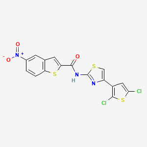 molecular formula C16H7Cl2N3O3S3 B2750539 N-[4-(2,5-dichlorothiophen-3-yl)-1,3-thiazol-2-yl]-5-nitro-1-benzothiophene-2-carboxamide CAS No. 391867-26-8