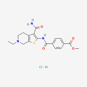 molecular formula C19H22ClN3O4S B2750602 Methyl 4-((3-carbamoyl-6-ethyl-4,5,6,7-tetrahydrothieno[2,3-c]pyridin-2-yl)carbamoyl)benzoate hydrochloride CAS No. 1217098-98-0