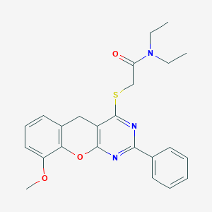 molecular formula C24H25N3O3S B2750627 N,N-diethyl-2-({9-methoxy-2-phenyl-5H-chromeno[2,3-d]pyrimidin-4-yl}sulfanyl)acetamide CAS No. 895648-97-2