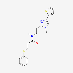 molecular formula C19H21N3OS2 B2750629 N-(2-(1-methyl-4-(thiophen-2-yl)-1H-imidazol-2-yl)ethyl)-3-(phenylthio)propanamide CAS No. 1396814-80-4