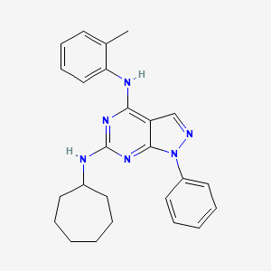 molecular formula C25H28N6 B2750632 N6-cycloheptyl-N4-(2-methylphenyl)-1-phenyl-1H-pyrazolo[3,4-d]pyrimidine-4,6-diamine CAS No. 946288-01-3