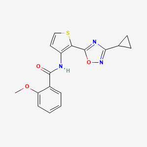 molecular formula C17H15N3O3S B2750734 N-[2-(3-cyclopropyl-1,2,4-oxadiazol-5-yl)thiophen-3-yl]-2-methoxybenzamide CAS No. 1795194-85-2