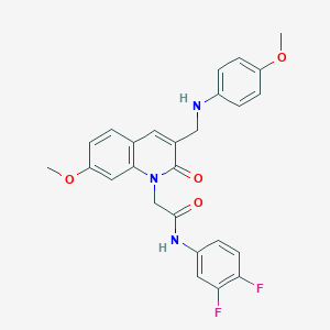 molecular formula C26H23F2N3O4 B2750824 N-(3,4-difluorophenyl)-2-(7-methoxy-3-{[(4-methoxyphenyl)amino]methyl}-2-oxo-1,2-dihydroquinolin-1-yl)acetamide CAS No. 932523-67-6