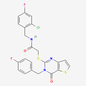 molecular formula C22H16ClF2N3O2S2 B2750865 N-[(2-chloro-4-fluorophenyl)methyl]-2-({3-[(4-fluorophenyl)methyl]-4-oxo-3H,4H-thieno[3,2-d]pyrimidin-2-yl}sulfanyl)acetamide CAS No. 1252852-95-1