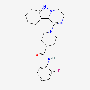 molecular formula C22H24FN5O B2750878 N-(2-fluorophenyl)-1-{7H,8H,9H,10H-pyrazino[1,2-b]indazol-1-yl}piperidine-4-carboxamide CAS No. 2415510-77-7