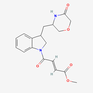 molecular formula C18H20N2O5 B2750943 Methyl (E)-4-oxo-4-[3-[(5-oxomorpholin-3-yl)methyl]-2,3-dihydroindol-1-yl]but-2-enoate CAS No. 2411335-70-9