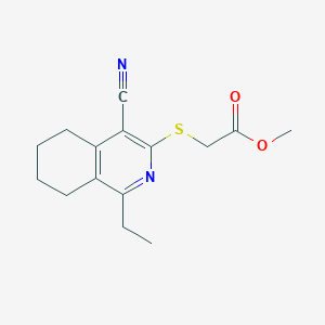 molecular formula C15H18N2O2S B2750951 Methyl 2-((4-cyano-1-ethyl-5,6,7,8-tetrahydroisoquinolin-3-yl)thio)acetate CAS No. 1411990-76-5