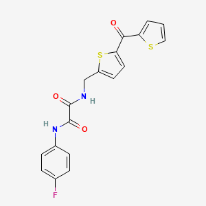 molecular formula C18H13FN2O3S2 B2750966 N1-(4-fluorophenyl)-N2-((5-(thiophene-2-carbonyl)thiophen-2-yl)methyl)oxalamide CAS No. 1797612-78-2