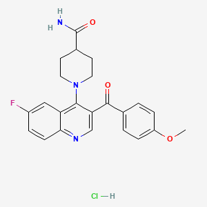 molecular formula C23H23ClFN3O3 B2751021 1-[6-Fluoro-3-(4-methoxybenzoyl)quinolin-4-yl]piperidine-4-carboxamide hydrochloride CAS No. 2097899-43-7