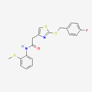 molecular formula C19H17FN2OS3 B2751026 2-(2-((4-氟苄基)硫基)噻唑-4-基)-N-(2-(甲硫基)苯基)乙酰胺 CAS No. 941981-71-1
