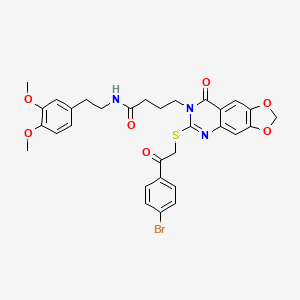 molecular formula C31H30BrN3O7S B2751031 4-(6-((2-(4-bromophenyl)-2-oxoethyl)thio)-8-oxo-[1,3]dioxolo[4,5-g]quinazolin-7(8H)-yl)-N-(3,4-dimethoxyphenethyl)butanamide CAS No. 688060-42-6