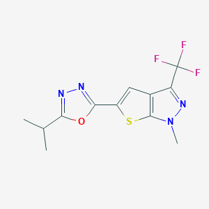 molecular formula C12H11F3N4OS B2751037 5-(5-isopropyl-1,3,4-oxadiazol-2-yl)-1-methyl-3-(trifluoromethyl)-1H-thieno[2,3-c]pyrazole CAS No. 478043-14-0
