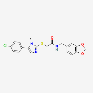 molecular formula C20H18ClN3O3S B2751072 N-(benzo[d][1,3]dioxol-5-ylmethyl)-2-((5-(4-chlorophenyl)-1-methyl-1H-imidazol-2-yl)thio)acetamide CAS No. 941969-86-4