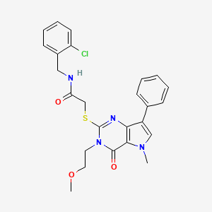 molecular formula C25H25ClN4O3S B2751098 N-[(2-chlorophenyl)methyl]-2-{[3-(2-methoxyethyl)-5-methyl-4-oxo-7-phenyl-3H,4H,5H-pyrrolo[3,2-d]pyrimidin-2-yl]sulfanyl}acetamide CAS No. 1111982-68-3
