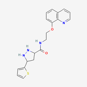 molecular formula C19H16N4O2S B2751161 N-(2-quinolin-8-yloxyethyl)-5-thiophen-2-ylpyrazolidine-3-carboxamide CAS No. 1297610-09-3