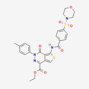 molecular formula C27H26N4O7S2 B2751163 ethyl 3-(4-methylphenyl)-5-[4-(morpholine-4-sulfonyl)benzamido]-4-oxo-3H,4H-thieno[3,4-d]pyridazine-1-carboxylate CAS No. 851948-73-7