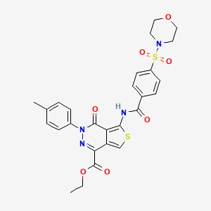 molecular formula C27H26N4O7S2 B2751163 Ethyl 3-(4-methylphenyl)-5-[(4-morpholin-4-ylsulfonylbenzoyl)amino]-4-oxothieno[3,4-d]pyridazine-1-carboxylate CAS No. 851948-73-7