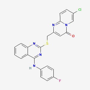 molecular formula C23H15ClFN5OS B2751164 7-Chloro-2-[[4-(4-fluoroanilino)quinazolin-2-yl]sulfanylmethyl]pyrido[1,2-a]pyrimidin-4-one CAS No. 422533-86-6