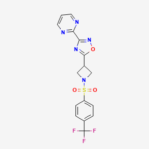 molecular formula C16H12F3N5O3S B2751166 3-(Pyrimidin-2-yl)-5-(1-((4-(trifluoromethyl)phenyl)sulfonyl)azetidin-3-yl)-1,2,4-oxadiazole CAS No. 1327528-97-1