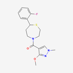 molecular formula C17H20FN3O2S B2751171 (7-(2-fluorophenyl)-1,4-thiazepan-4-yl)(3-methoxy-1-methyl-1H-pyrazol-4-yl)methanone CAS No. 1705331-64-1