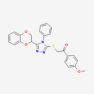 molecular formula C25H21N3O4S B2751174 2-((5-(2,3-dihydrobenzo[b][1,4]dioxin-2-yl)-4-phenyl-4H-1,2,4-triazol-3-yl)thio)-1-(4-methoxyphenyl)ethanone CAS No. 326881-99-6