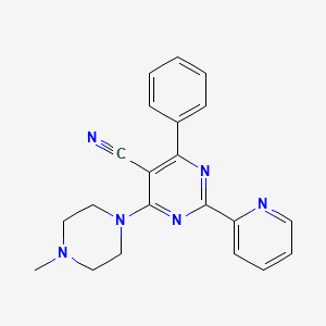 molecular formula C21H20N6 B2751182 4-(4-Methylpiperazino)-6-phenyl-2-(2-pyridinyl)-5-pyrimidinecarbonitrile CAS No. 320418-22-2