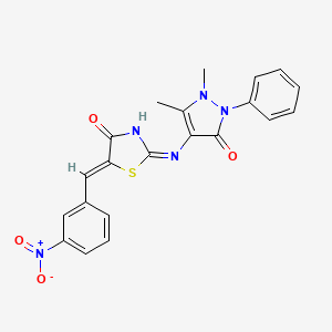 molecular formula C21H17N5O4S B2751187 (Z)-2-((1,5-二甲基-3-氧代-2-苯基-2,3-二氢-1H-吡唑-4-基)氨基)-5-(3-硝基苄亚甲基)噻唑-4(5H)-酮 CAS No. 1164536-76-8