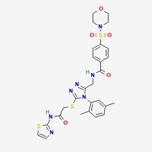 molecular formula C27H29N7O5S3 B2751189 N-((4-(2,5-dimethylphenyl)-5-((2-oxo-2-(thiazol-2-ylamino)ethyl)thio)-4H-1,2,4-triazol-3-yl)methyl)-4-(morpholinosulfonyl)benzamide CAS No. 309968-59-0